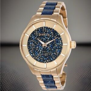 Invicta Angel Women's Watch 40 MM Rose Gold & Blue Crystals, Blue Dial Brand New